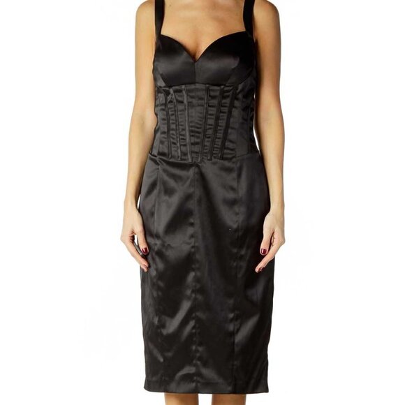 Jessica Simpson Black Satin Midi Cocktail Dress - Picture 1 of 3